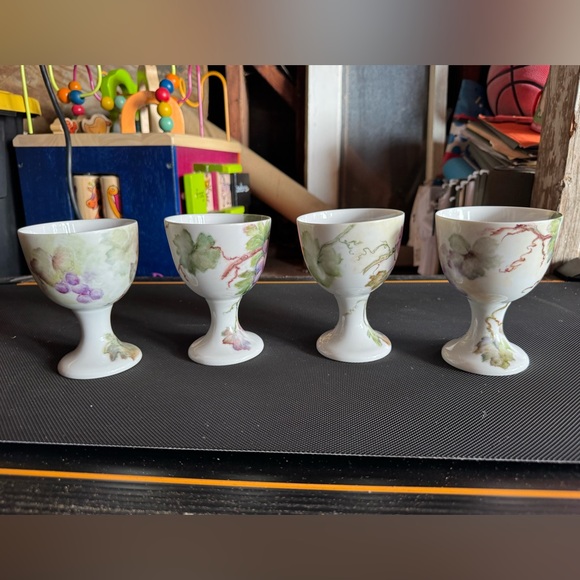 Grape and Vine Design Handpainted Kiln-Fired Ceramic Goblets Set of 4 - Picture 3 of 7